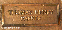 Name of Thomas Henry Parker on a Next of Kin Memorial Plaque