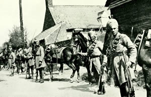 Indian cavalry in a French village (courtesy of GWPDA).