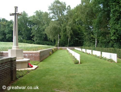 Devonshire Cemetery Cross of Sacrifice and graves.