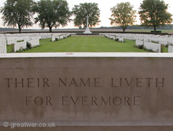 The Stone of Remembrance with the words suggested by Rudyard Kipling, Their Name Liveth for Evermore.
