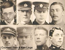 Some of the 600 men featured on the photographic panel located in the Thiepval Visitor Centre.