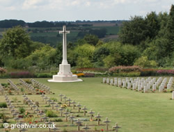 View of the Anglo-French Cemetery from the western side of the Thiepval Memorial to the Missing.
