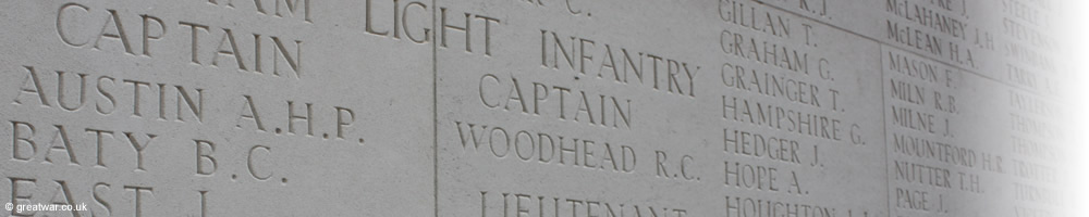 Names of officers and men on the Thiepval Memorial to the Missing.