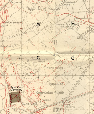 British Army trench map 28NE1 with German trenches corrected to 27 September 1917.