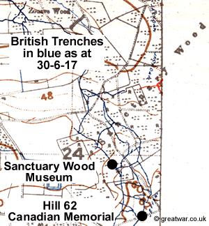 British Army trench map 28 N.W. (Edition 6A) with trenches corrected to 30-6-17, scale 1:20,000