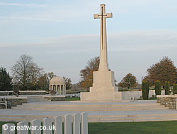 Cross of Sacrifice at Bedford House Cemetery on the Ypres Salient battlefields.