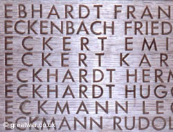 Names of some of the 16,940 German soldiers identified as having been exhumed and reinterred
			in the Kameraden Grab and now inscribed on bronze tablets.