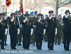 Buglers of the Last Post Association play Last Post at the Menin Gate in Ieper.