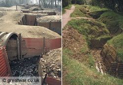 Preserved trenches at Sanctuary Wood museum in 2002 (left) and 1995 (right)