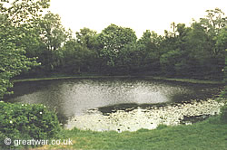 The water-filled mine crater at Spanbroekmolen, blown by the British Army on 7th June 1917