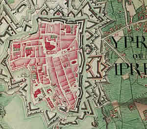Map of Ypres fortifications dated approximately 1775 by Joseph Jean Francois, Count de Ferraris.