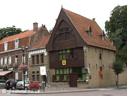 Reconstructed wooden facade on a house near Rijselsepoort, Ypres/Ieper