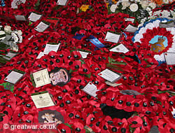 British poppy wreaths at the Menin Gate Memorial in Ypres, November 2005.